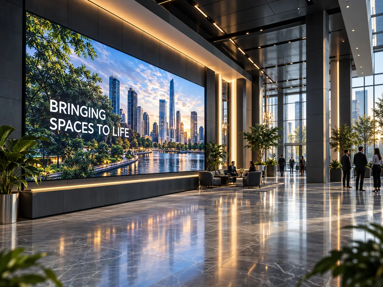 Premium indoor LED display installed in a modern commercial space
